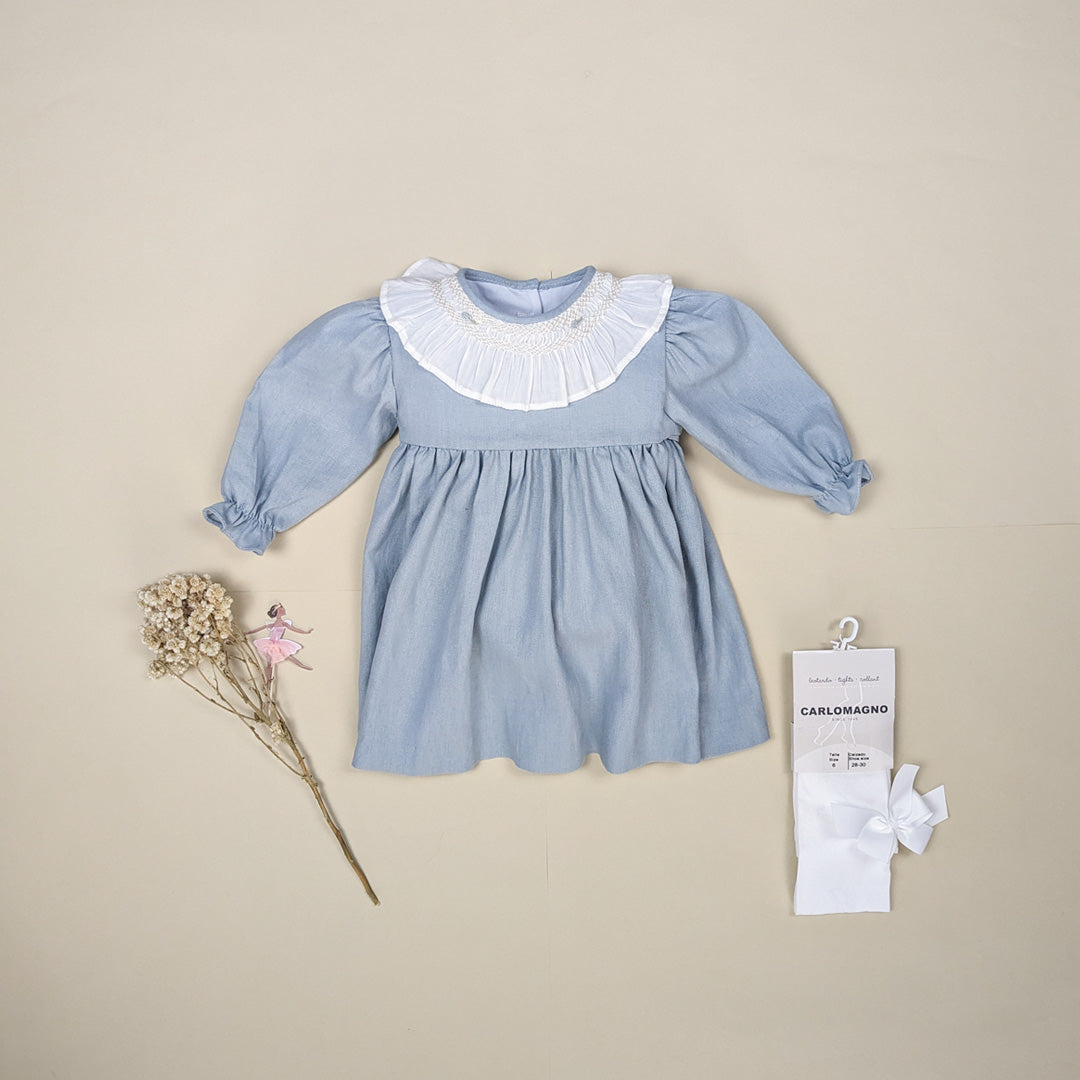 Vestido de lino cuello smock