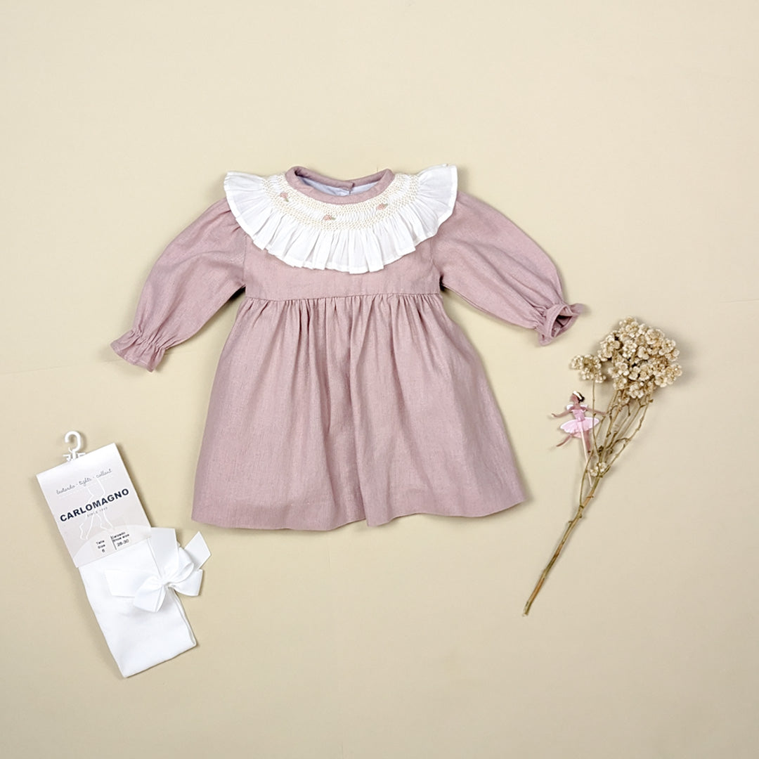 Vestido de lino cuello smock