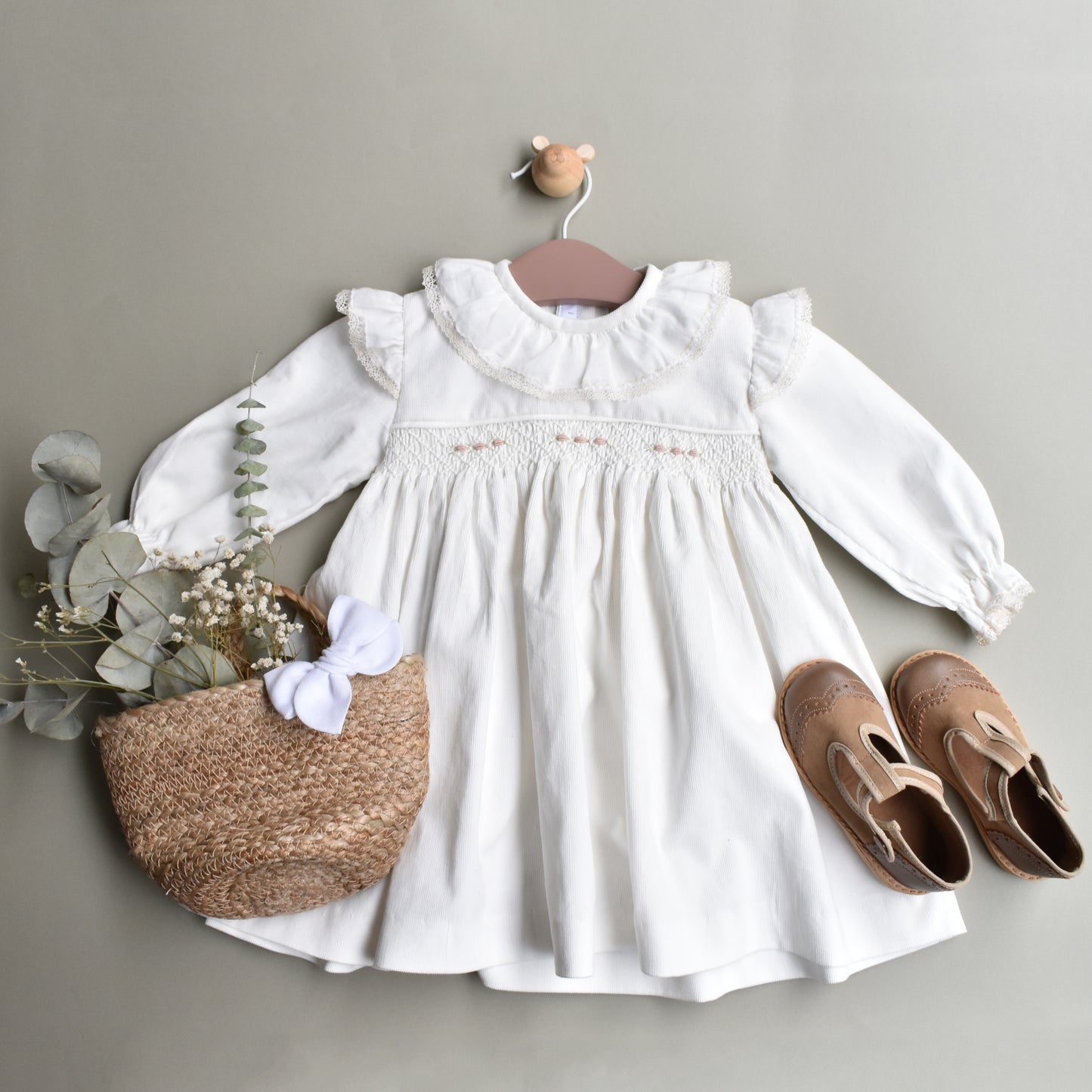 Vestido smock cuello payaso de cotelé