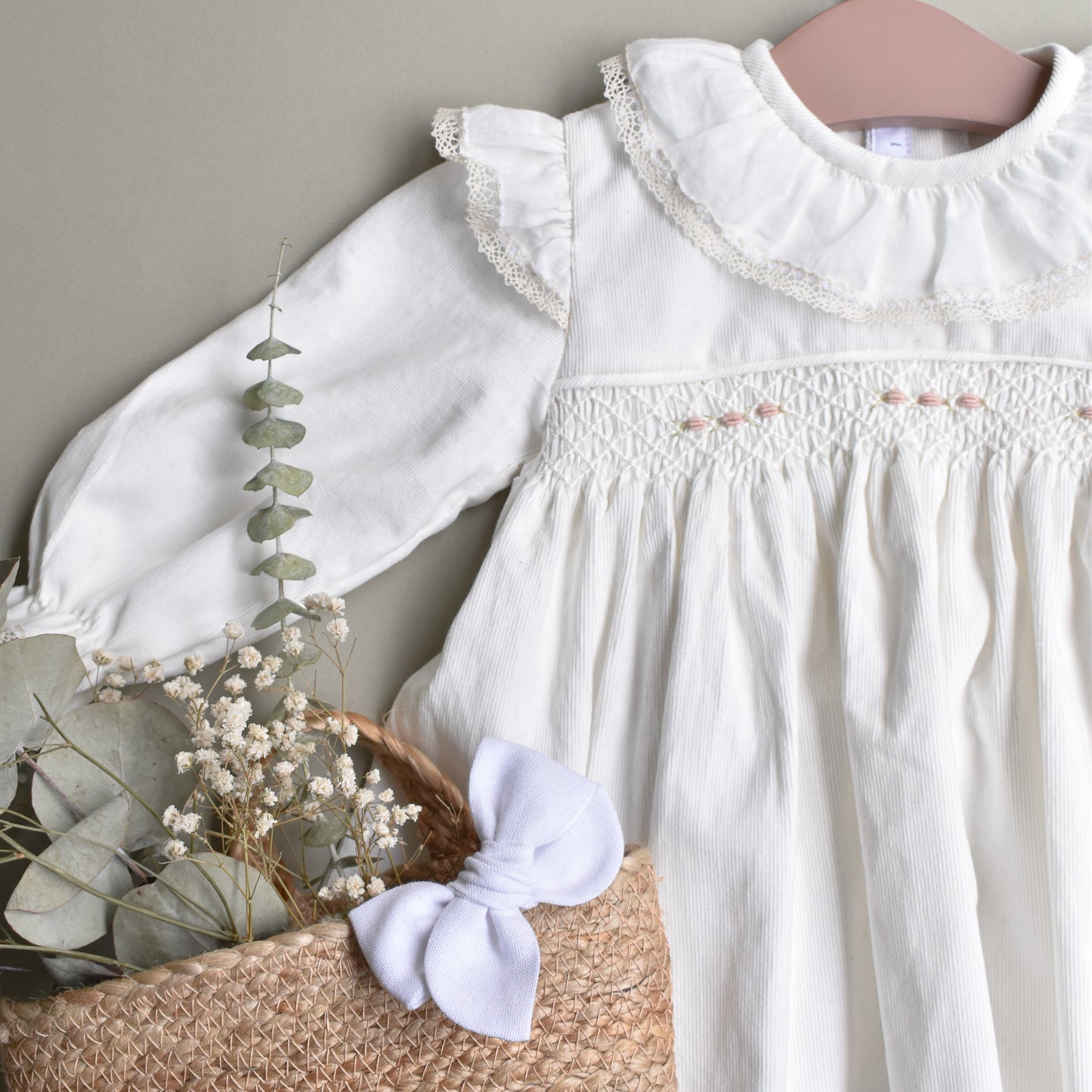Vestido smock cuello payaso de cotelé