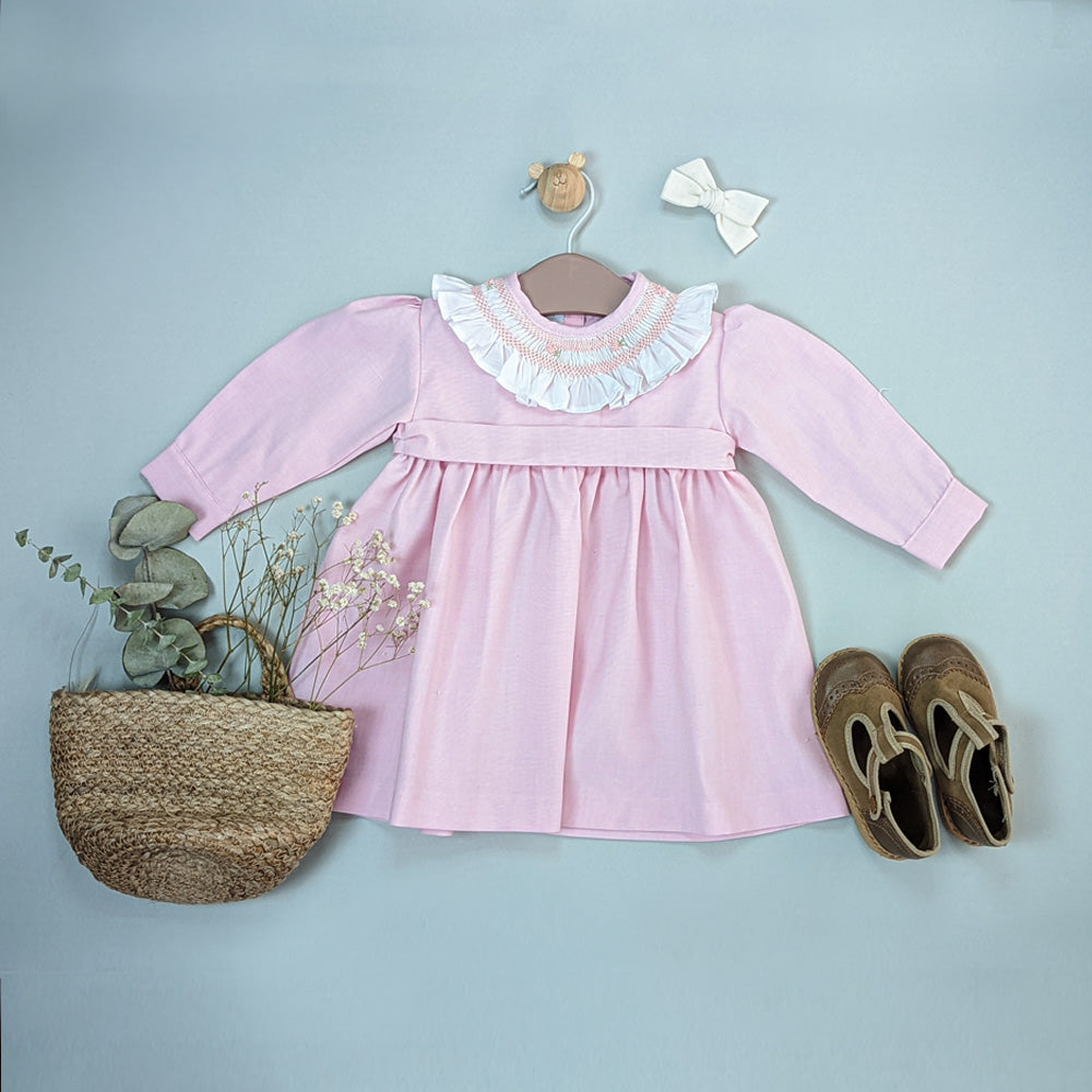 Vestido cuello smock de algodón