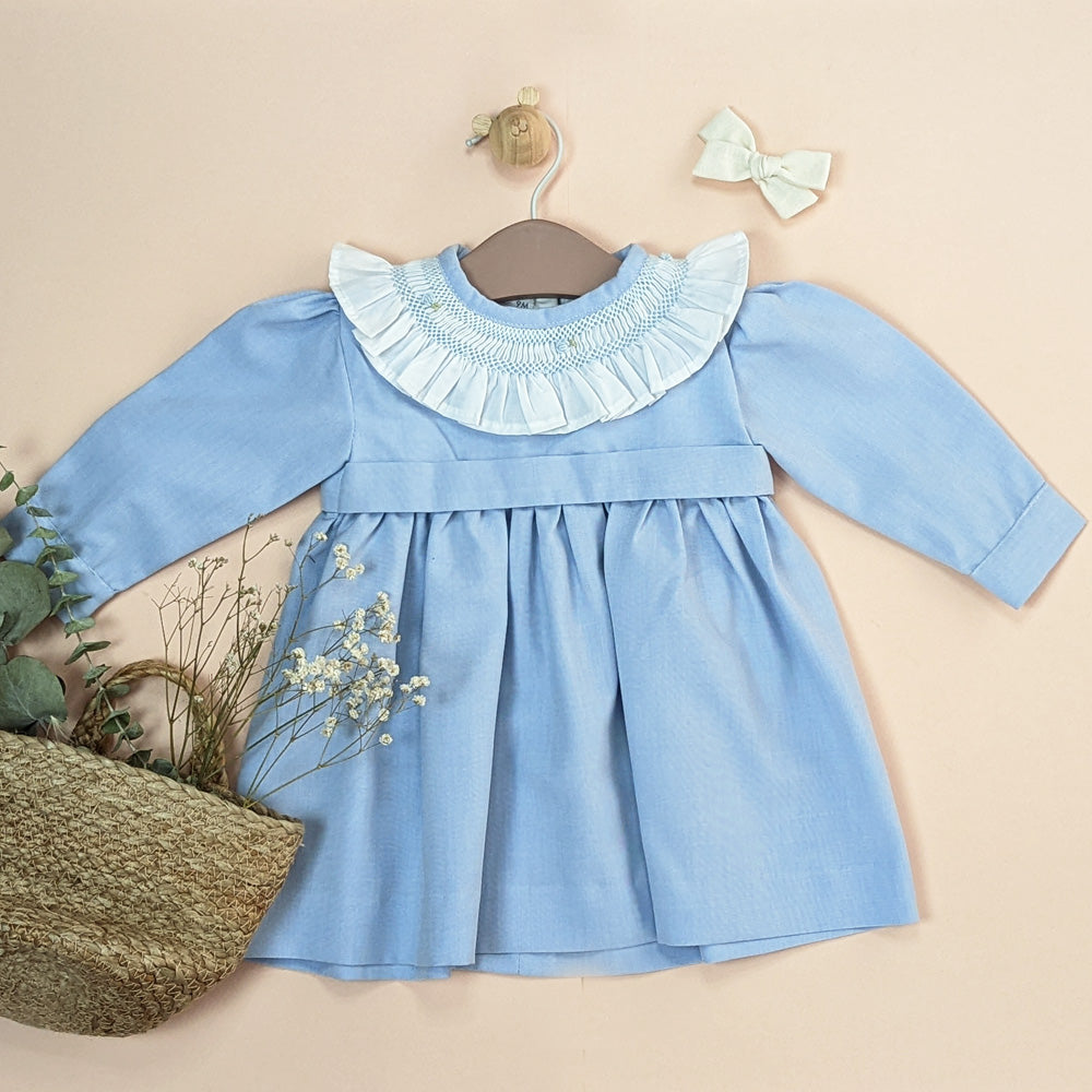 Vestido cuello smock de algodón