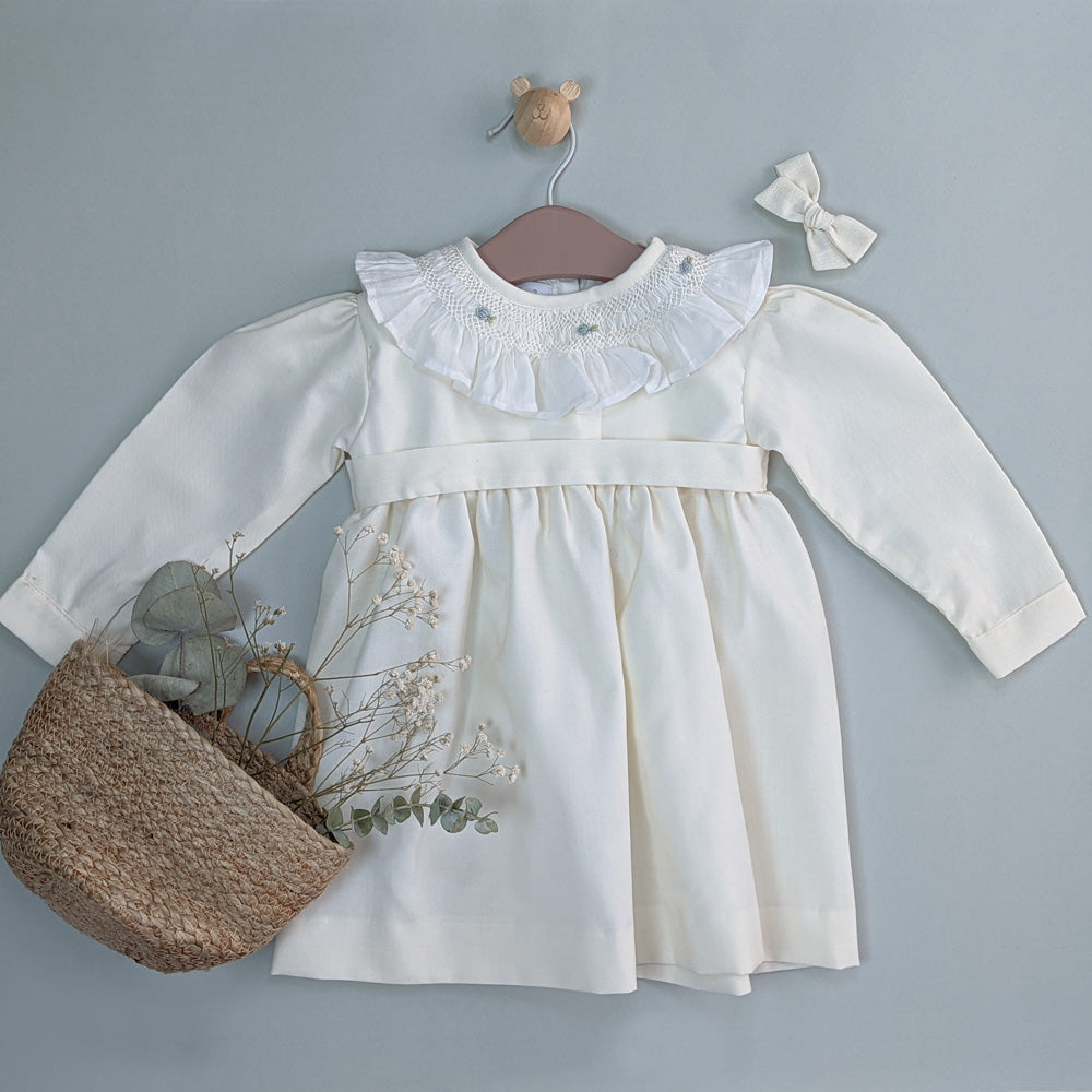 Vestido cuello smock de algodón
