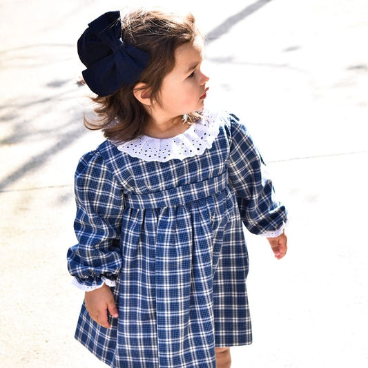 Vestido Cuadrillé Azul Marino