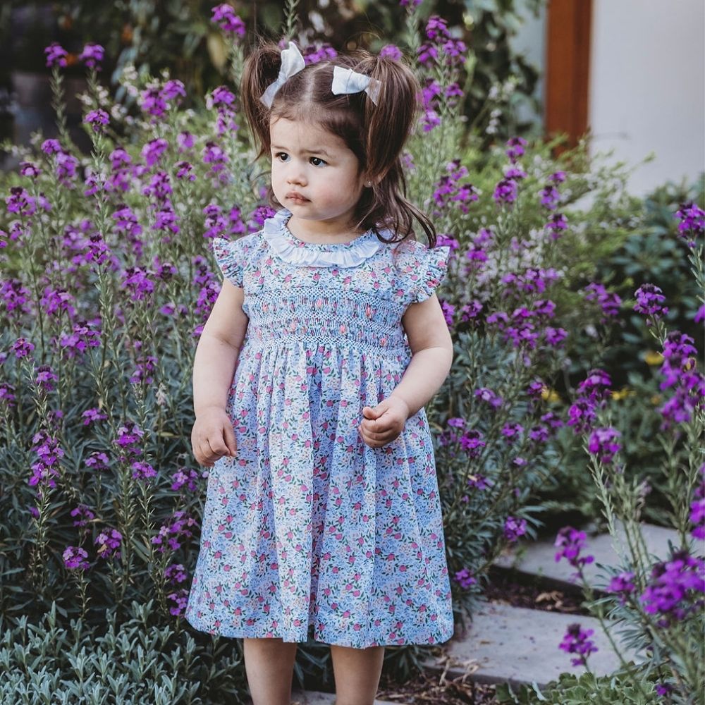 Vestido Clásico smock estampado flores coral