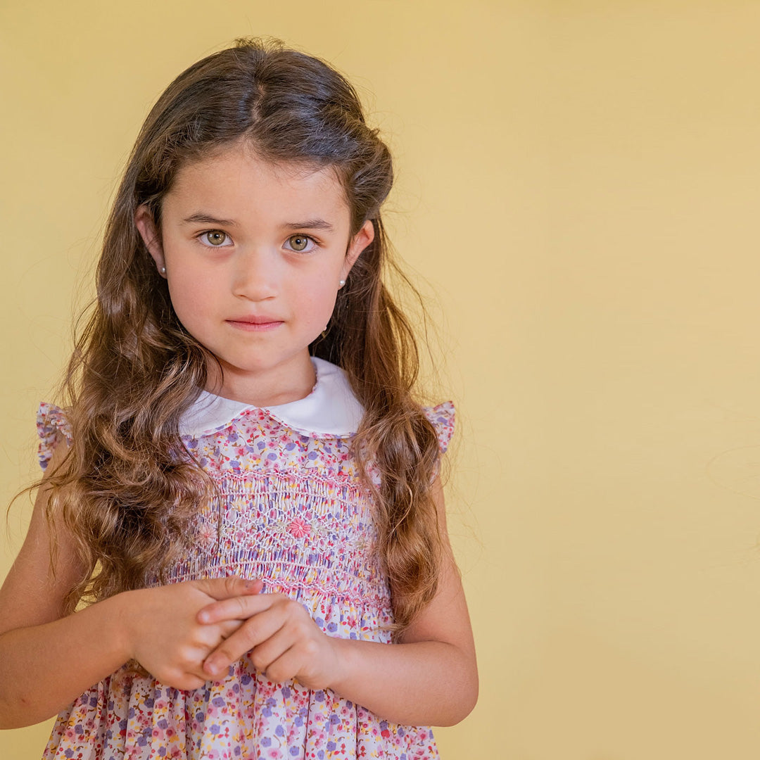 Vestido smock flor rosa