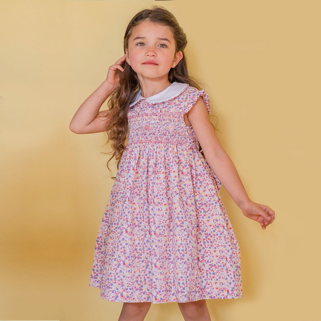 Vestido smock flor rosa