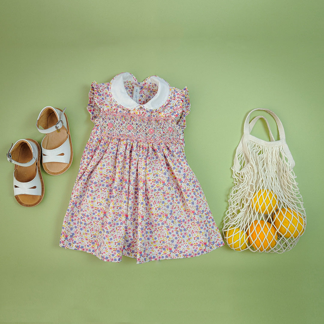 Vestido smock flor rosa