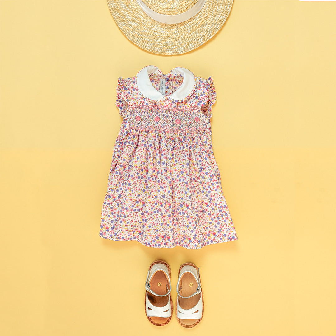Vestido smock flor rosa