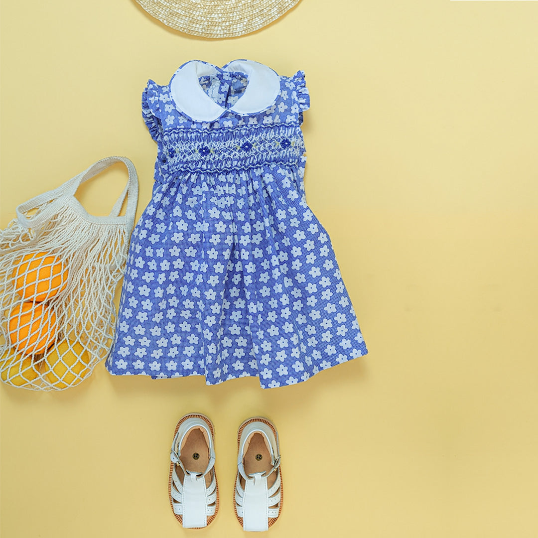 Vestido smock estampado Flor Azul