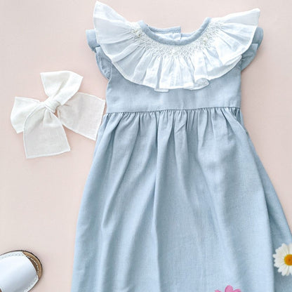 Vestido de Lino Cuello Smock
