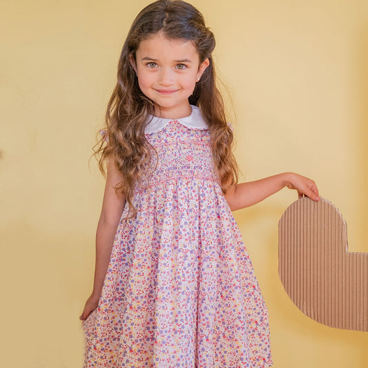 Vestido smock flor rosa