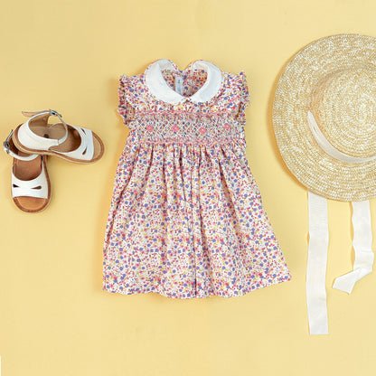 Vestido smock flor rosa