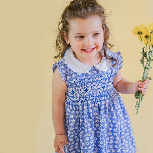 Vestido smock estampado Flor Azul